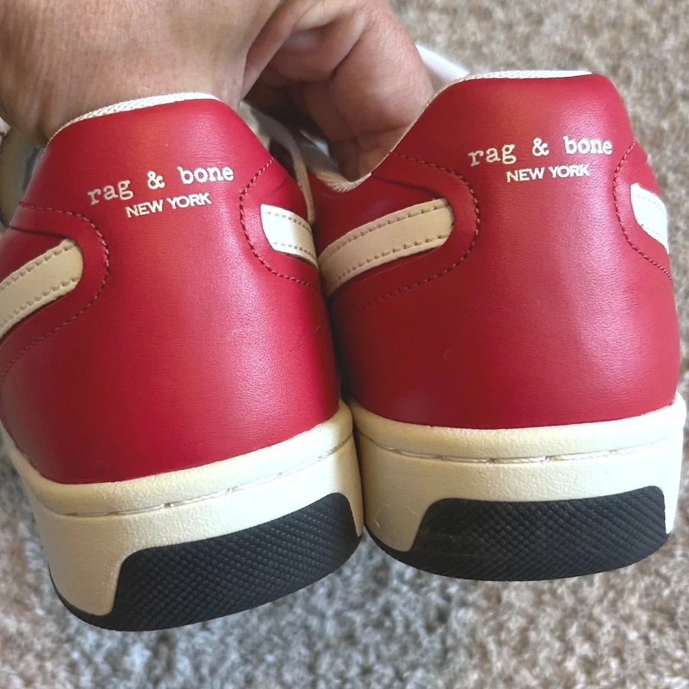 Rag & Bone Retro Court Low Top Sneakers Red Leather White Logo SZ 40